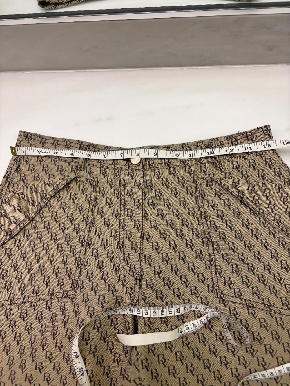 Bottega Veneta tan, brown logo straight leg pants. - Picture 12 of 14